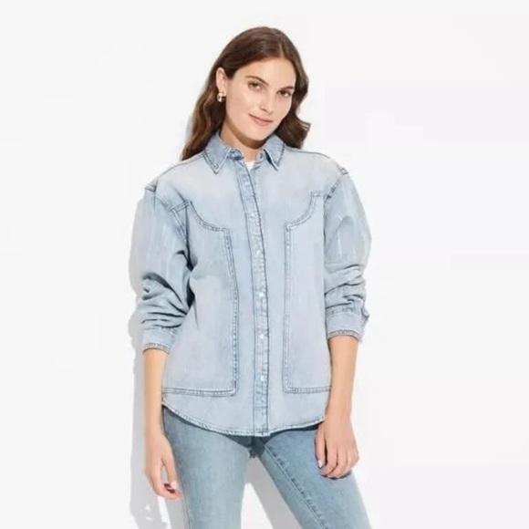 Women's Oversized Trucker Denim Jacket Wild Fable - NWT szXS - Picture 3 of 6